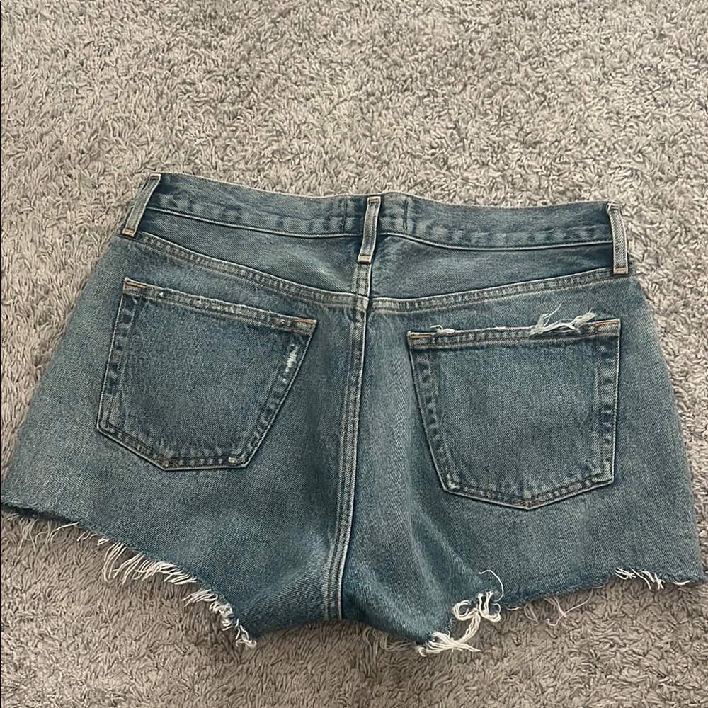 Agolde Parker Distressed Blue Jean Shorts - Picture 2 of 4